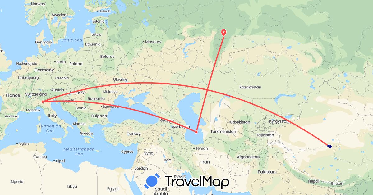 TravelMap itinerary: driving, hiking in China, Italy, Russia (Asia, Europe)